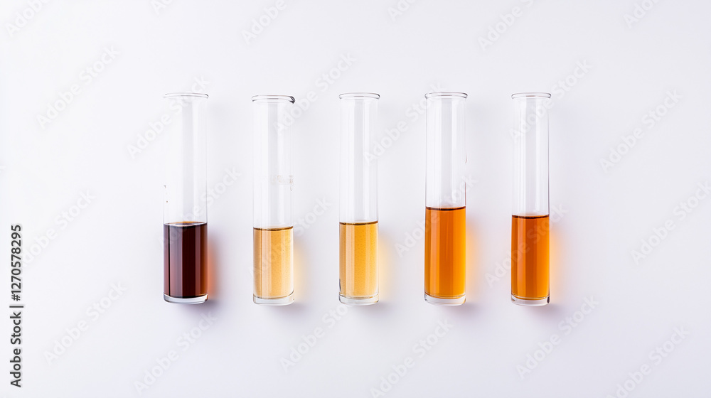 Poster gradient of discovery: a compelling image captures a sequence of five vials, each filled with liquid