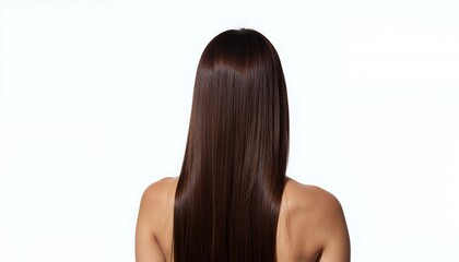 Fototapeta premium Photorealistic Closeup of Long Wet Dark Brown Hair on Woman's Back Against White Background