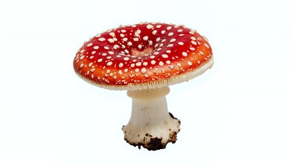 Photorealistic Amanita Muscaria Mushroom Closeup Against White Background