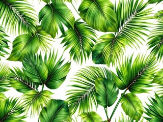 Tropical Green Palm Leaves Seamless Pattern