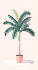 Vibrant palm tree in a pot, interior design aesthetic, pastel background