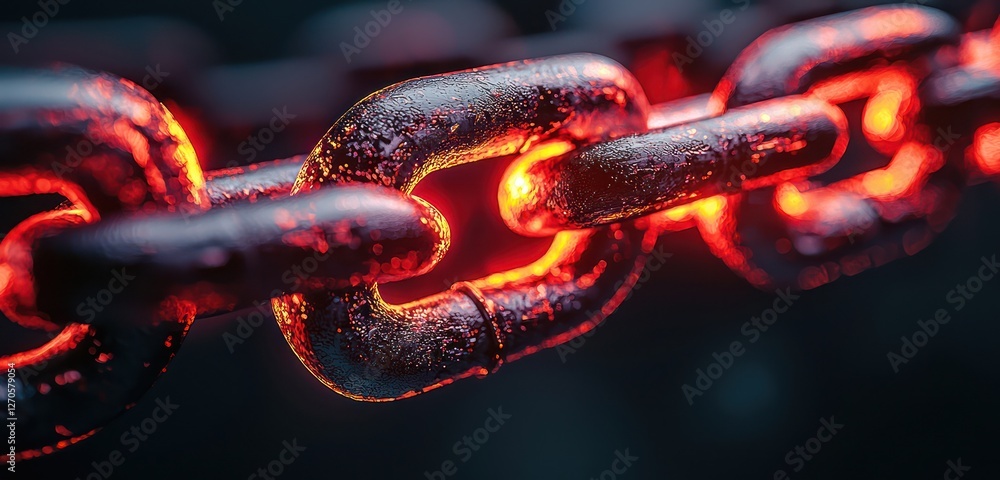 Poster visualization of a red glowing chain link balancing connection with security.