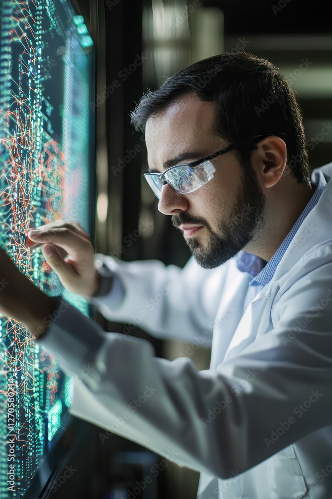 Poster high-tech monitoring environment where a data engineer oversees sophisticated neural networks.