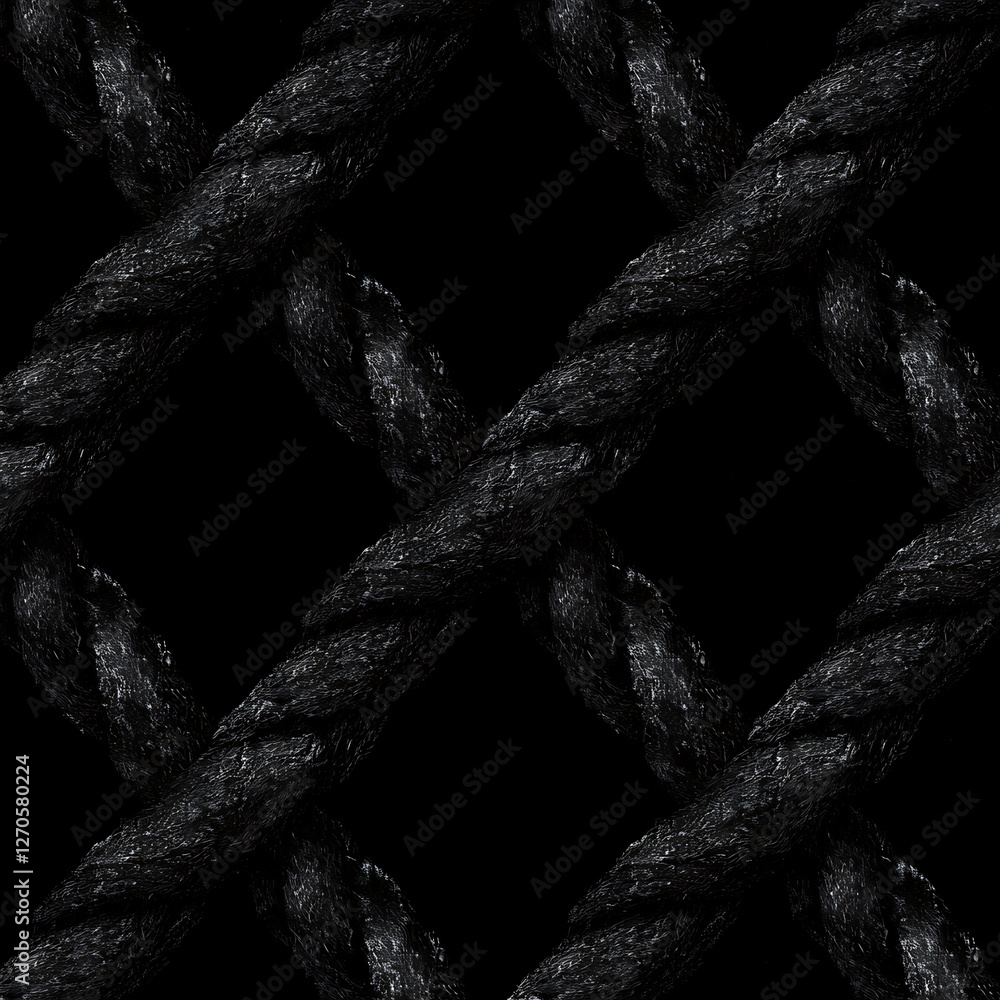 Poster dark braided ropes interwoven forming geometric pattern creating abstract textured visual design