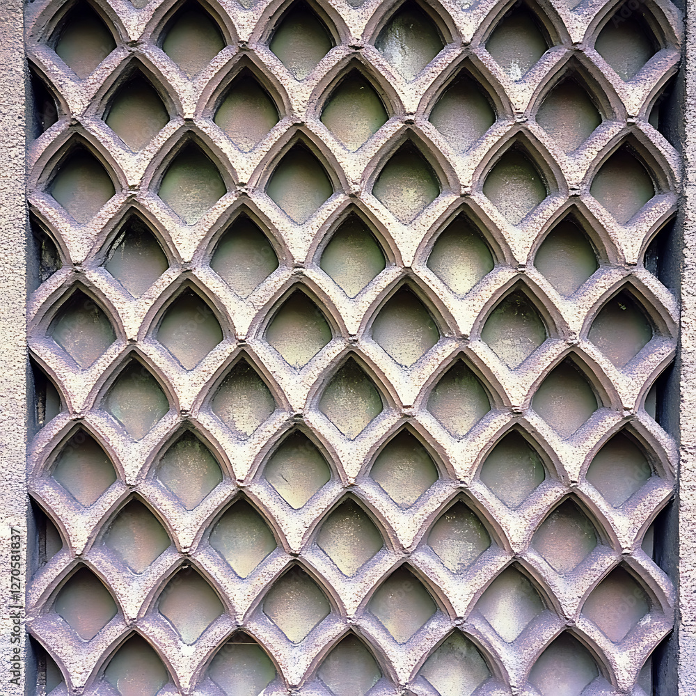 Poster decorative arches lattice pattern of interlocking geometric shapes in gray stone structure