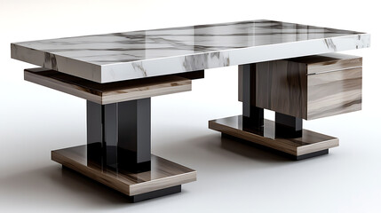 A white marble table with a brown drawer. generated using AI