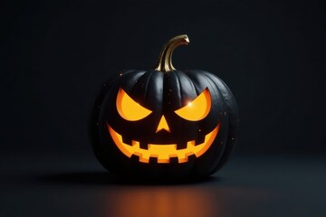 A Glowing Black Pumpkin Carving with a Menacing Grin for Halloween Festivities