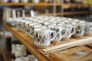 Printing on mugs in workshop, 