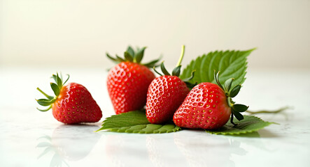 pure red strawberries on white background ai 