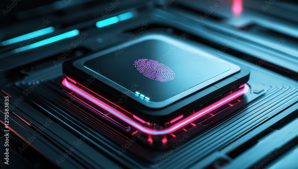 Aufkleber fingerprint technology visualizes secure biometric identity management in high-tech environments.