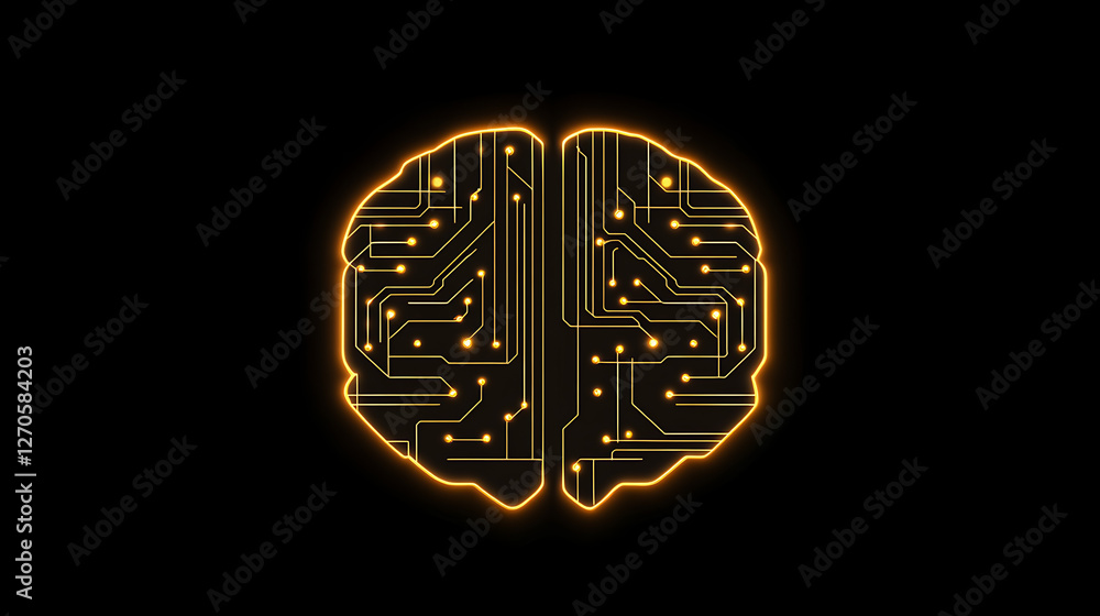 Poster digital brain circuitry high tech computing system concept with artificial intelligence glow