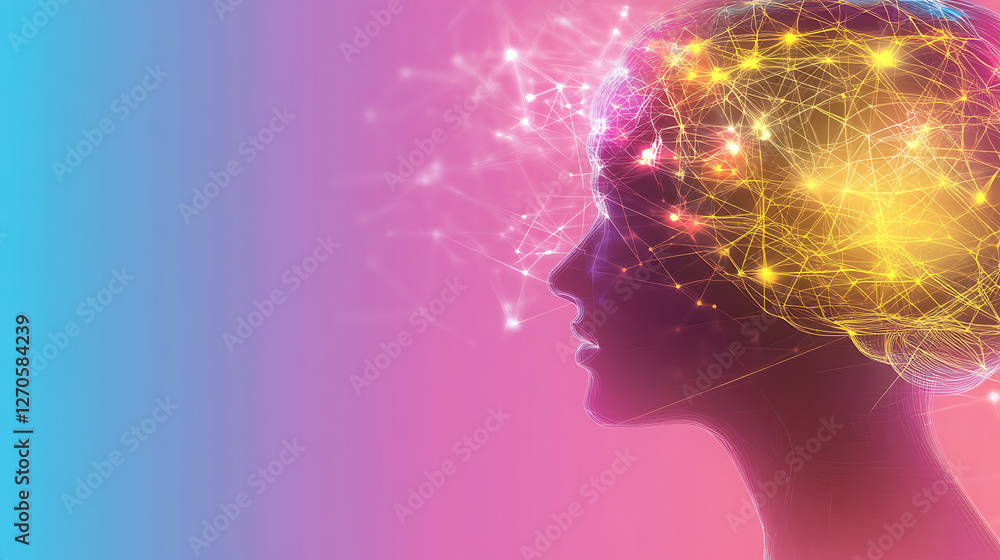 Poster digital brain connection visual representation of neural networks and artificial intelligence