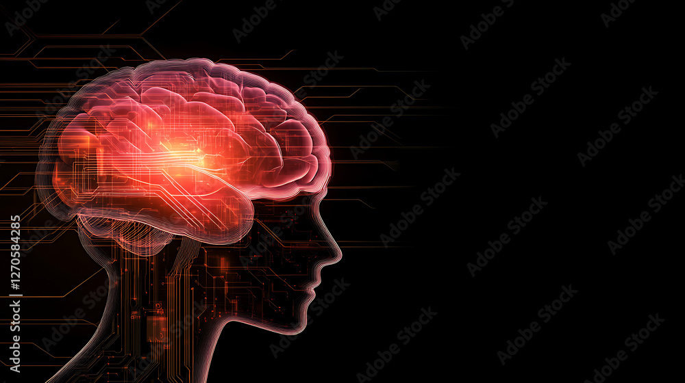 Poster digital brain interface connecting thoughts and technology with artificial intelligence concept
