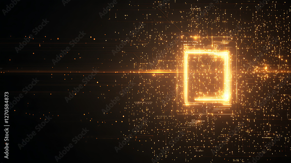 Poster digital circuit square core innovation tech glowing particle field connectivity backdrop