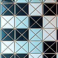 Geometric Teal, White, and Black Triangle Tile Pattern