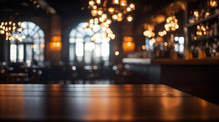 Dark oak bistro table sits in a gothic-style cafe, highlighted by soft moonlight and illuminated by antique chandeliers, creating a serene atmosphere