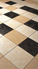 Beige and Black Checkerboard Tile Floor