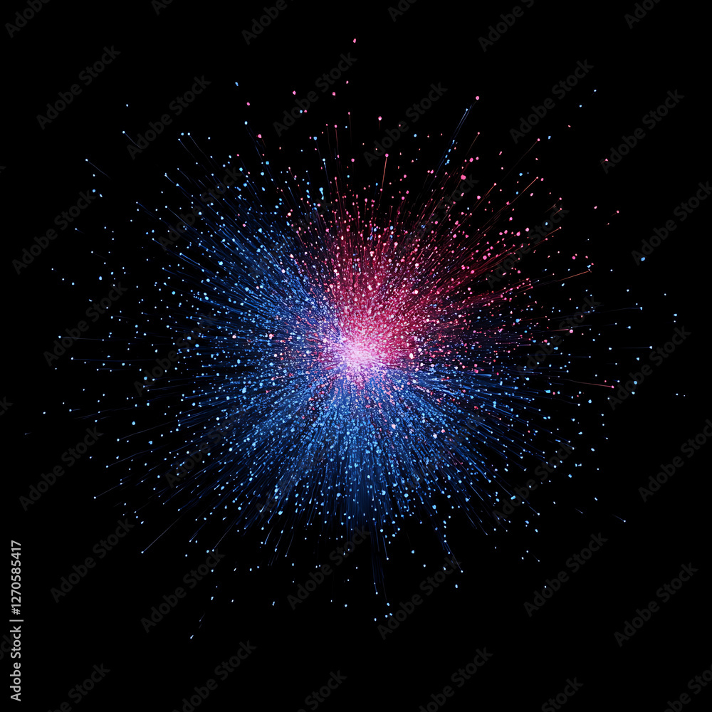 Poster digital data burst with differentiated red and blue nodes for analysis and exploration
