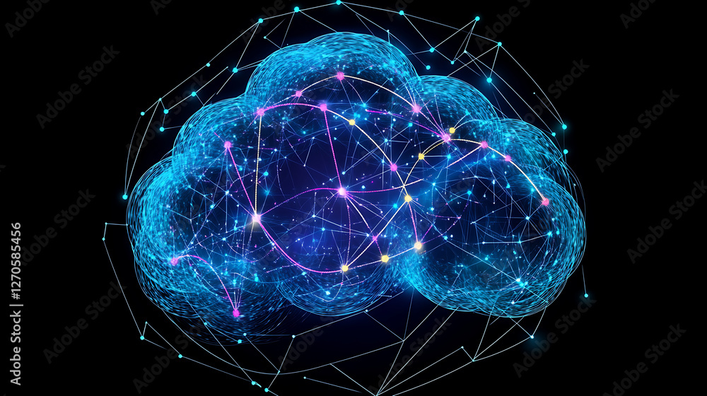 Poster digital data cloud network connection concept technology structure visual communication design