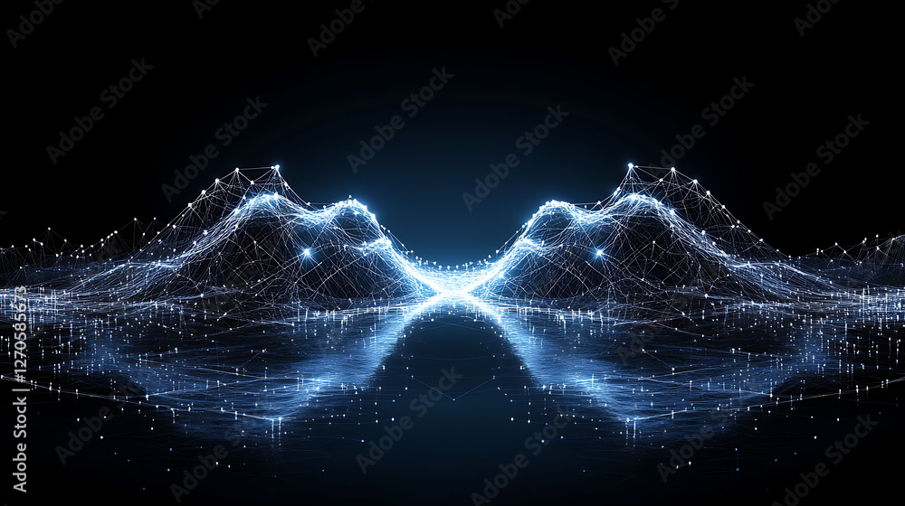 Aufkleber digital data landscape network abstract futuristic technology mesh visualisation rendering