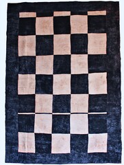 Checkered Cowhide Rug, Black and Beige