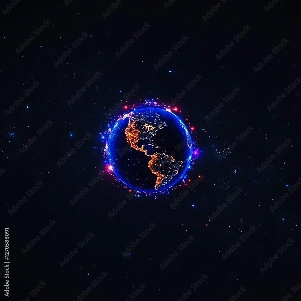 Poster digital earth globe network of connections in outer space depicting communication technology