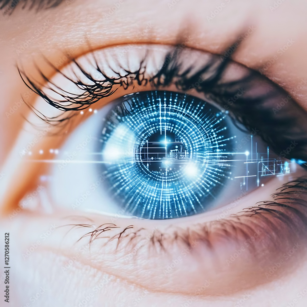 Poster digital eye data connectivity futuristic visualization of information security and transmission