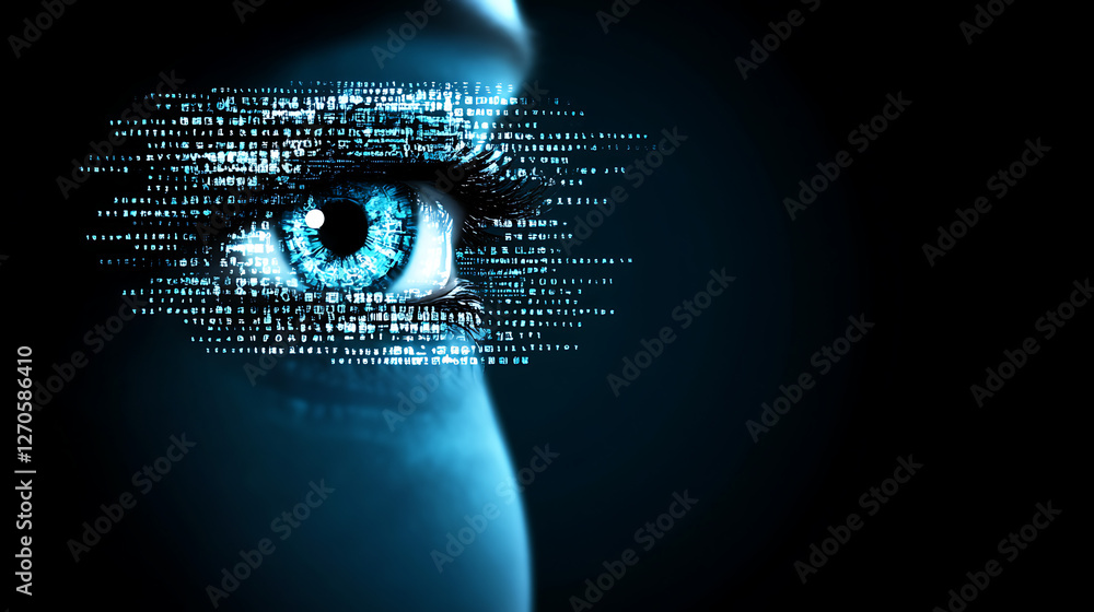 Poster digital eye view with data overlay artificial intelligence and futuristic technology design