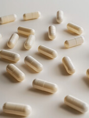 Pills laying on white background 