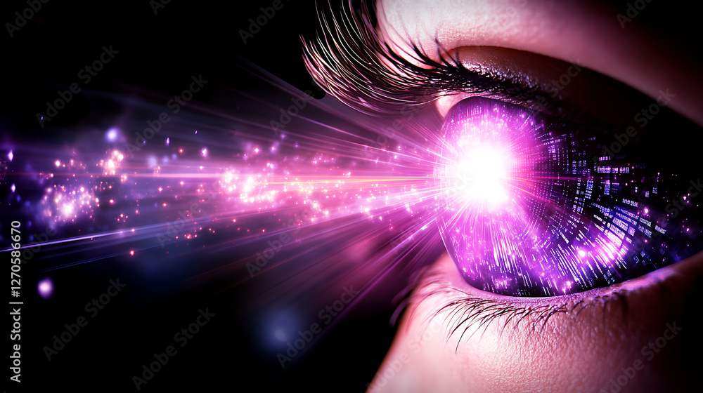 Aufkleber digital gaze a close up eye with futuristic light rays projecting data and information flow vision