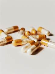 Pills laying on white background 