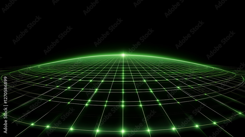 Poster digital grid horizon future technology design element abstract green neon glowing floor space concep