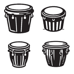 Vector Silhouette of Bongo Drum on White Background