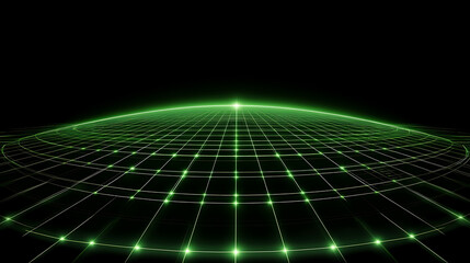 Digital Grid Horizon Future Technology Design Element Abstract Green Neon Glowing Floor Space Concept