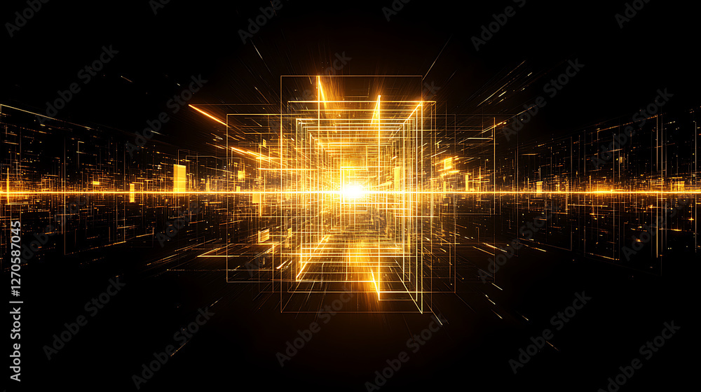 Poster digital grid structure virtual data network connection cyber technology interface visualization