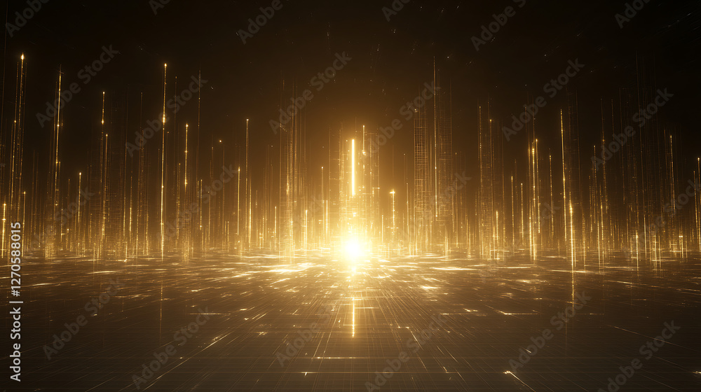 Poster digital metropolis glowing lines cityscape abstract data flow representation of information age