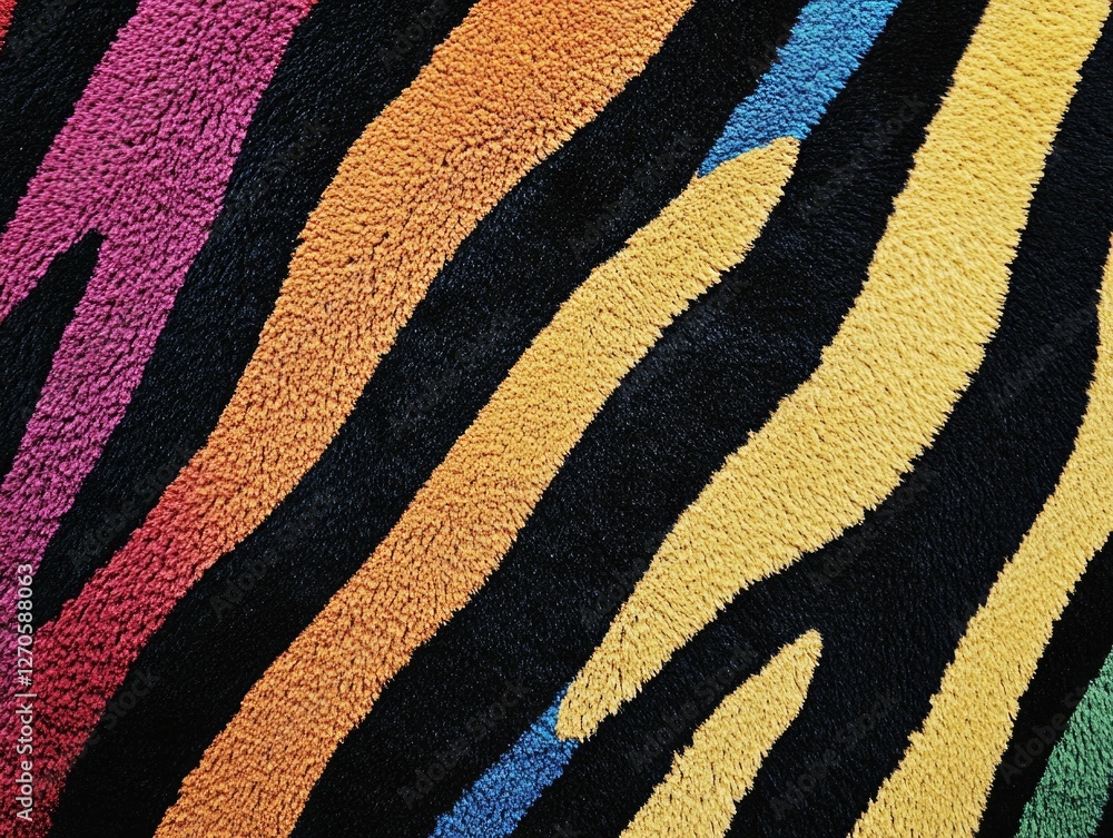 Poster a striking, handcrafted tile backsplash with bold colors and a dynamic zebra striped pattern.