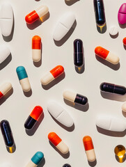 Pills laying on white background 