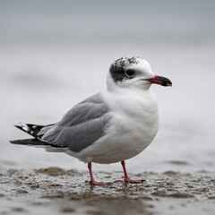 A little gull tilting its head curiously, isolated on a pure white background.