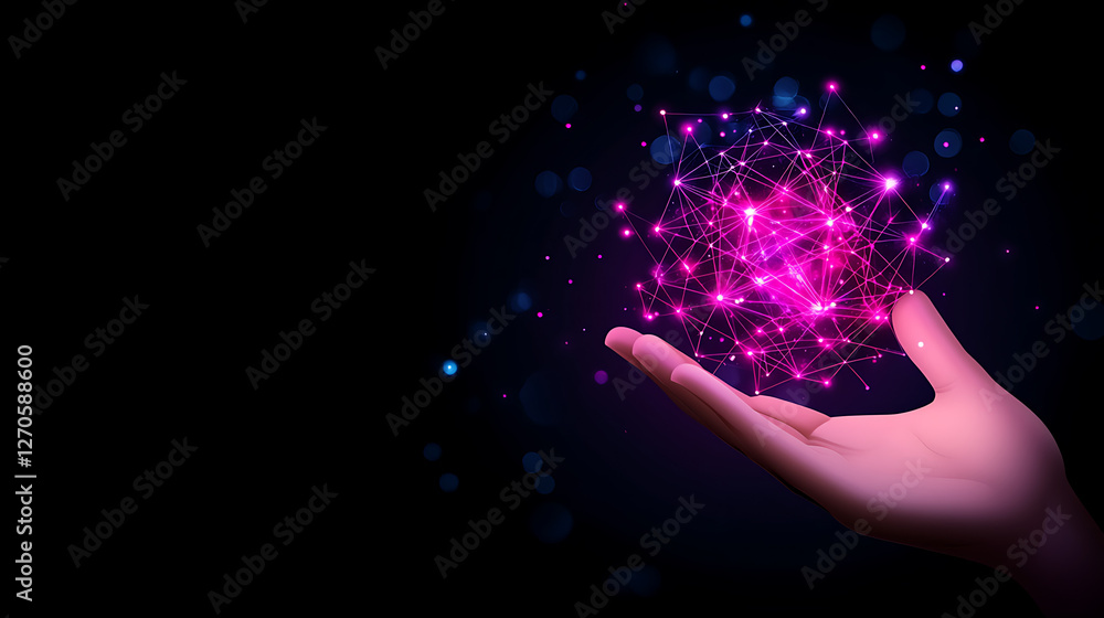 Poster digital network on hand emerging technology futuristic connection innovation and bright data sphere