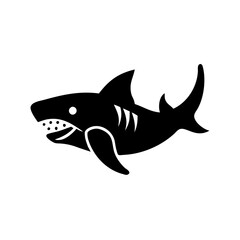 A Simple Black Silhouette Illustration of a Shark Swimming