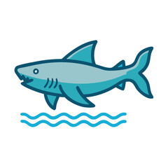 A Cartoon Illustration of a Blue Shark Swimming in the Ocean Waves