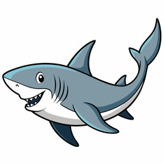 A Happy Cartoon Shark Swimming in the Ocean Depths