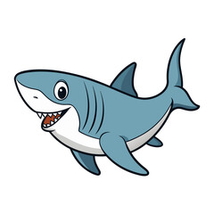 Adorable Cartoon Shark Illustration Happy Smiling Great White Ocean Animal