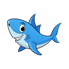 A Happy Blue Cartoon Shark Swimming Joyfully in the Ocean