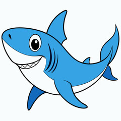 A Happy Blue Cartoon Shark Swimming in the Ocean