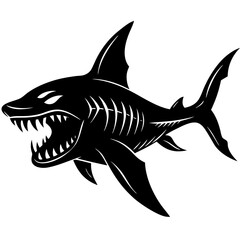 Aggressive Great White Shark Silhouette Illustration Vector Graphic Design
