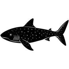 A Black and White Silhouette of a Whale Shark Swimming in the Ocean