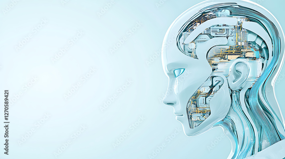 Poster digital sentience embodied in an android depicting future technology and advanced machine intelligen