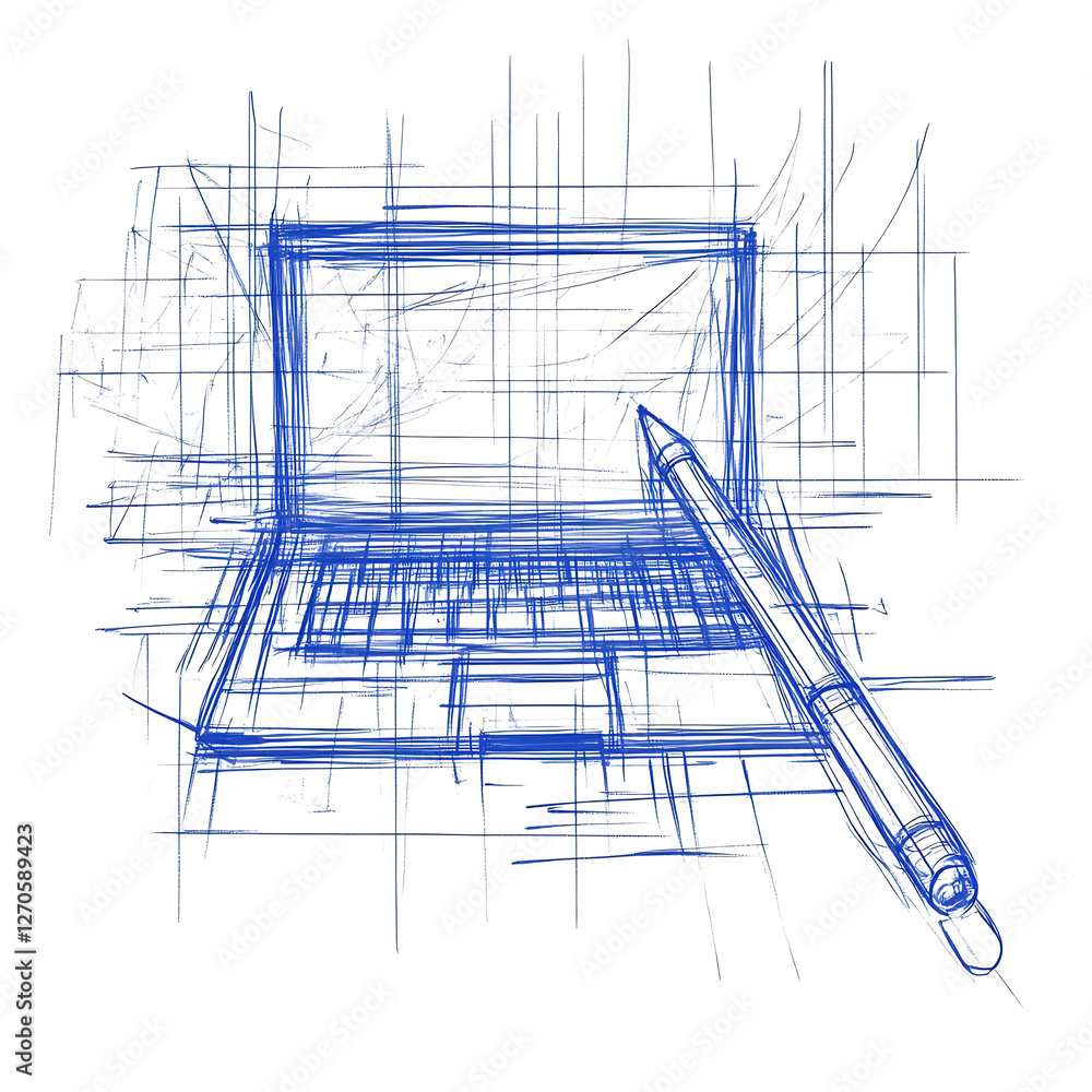 Poster Digital Sketch of Portable Computer with Stylus for Artistic Design and Creative Expression on Display